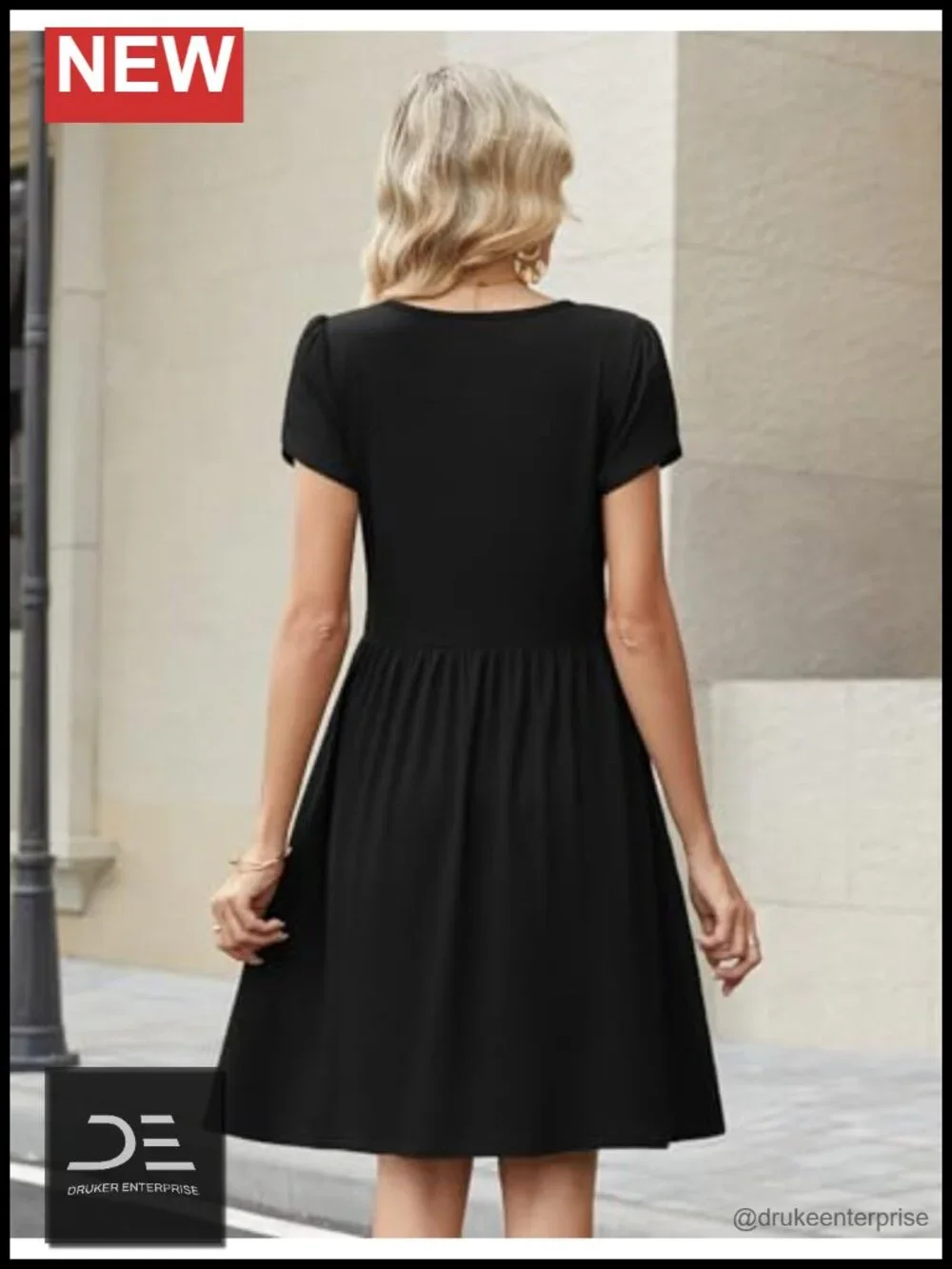 Short Sleeve A-Line Mini Swing Dress with Pockets